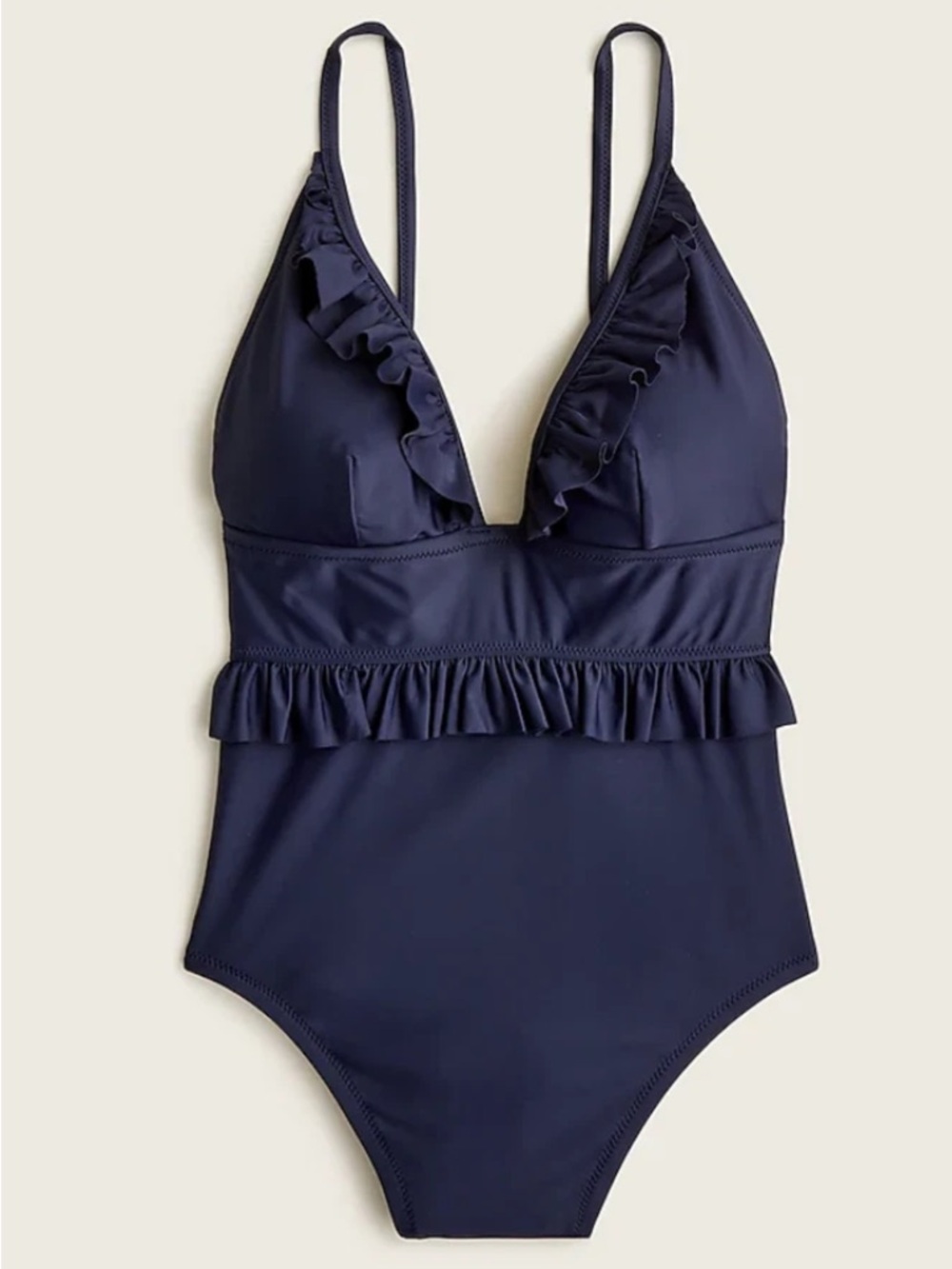 J. Crew Ruffle Deep-V One-Piece Swimsuit Navy Size 6 AG741
